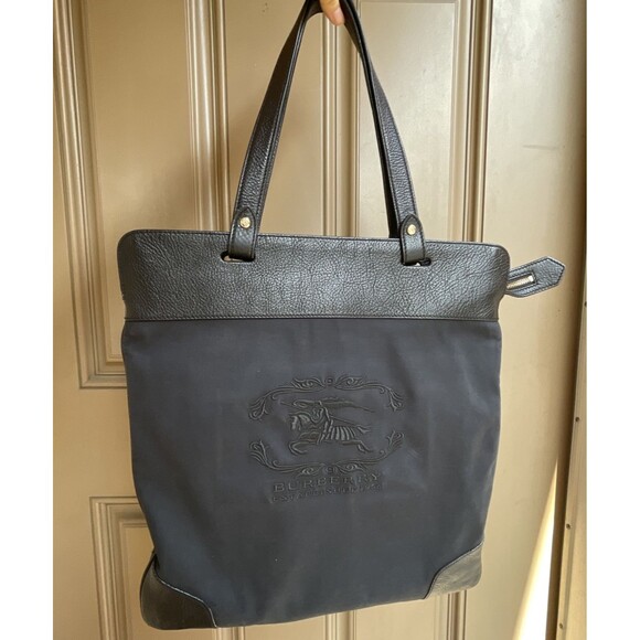 BURBERRY Black Canvas Leather Logo BSX Stowell Travel Tote Bag Purse - Picture 1 of 16